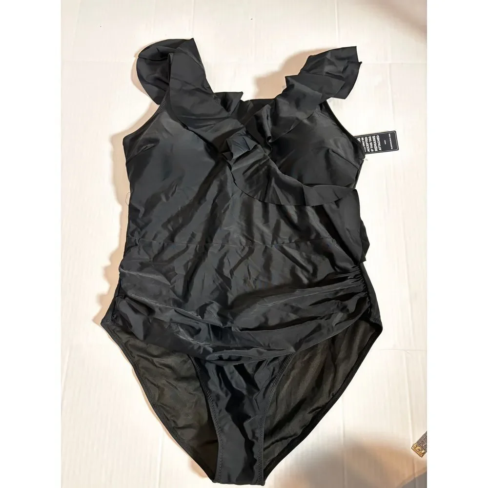 Blooming jelly Black One-Piece‎ Swimsuit Slimming Tummy Control Bathing Suit
